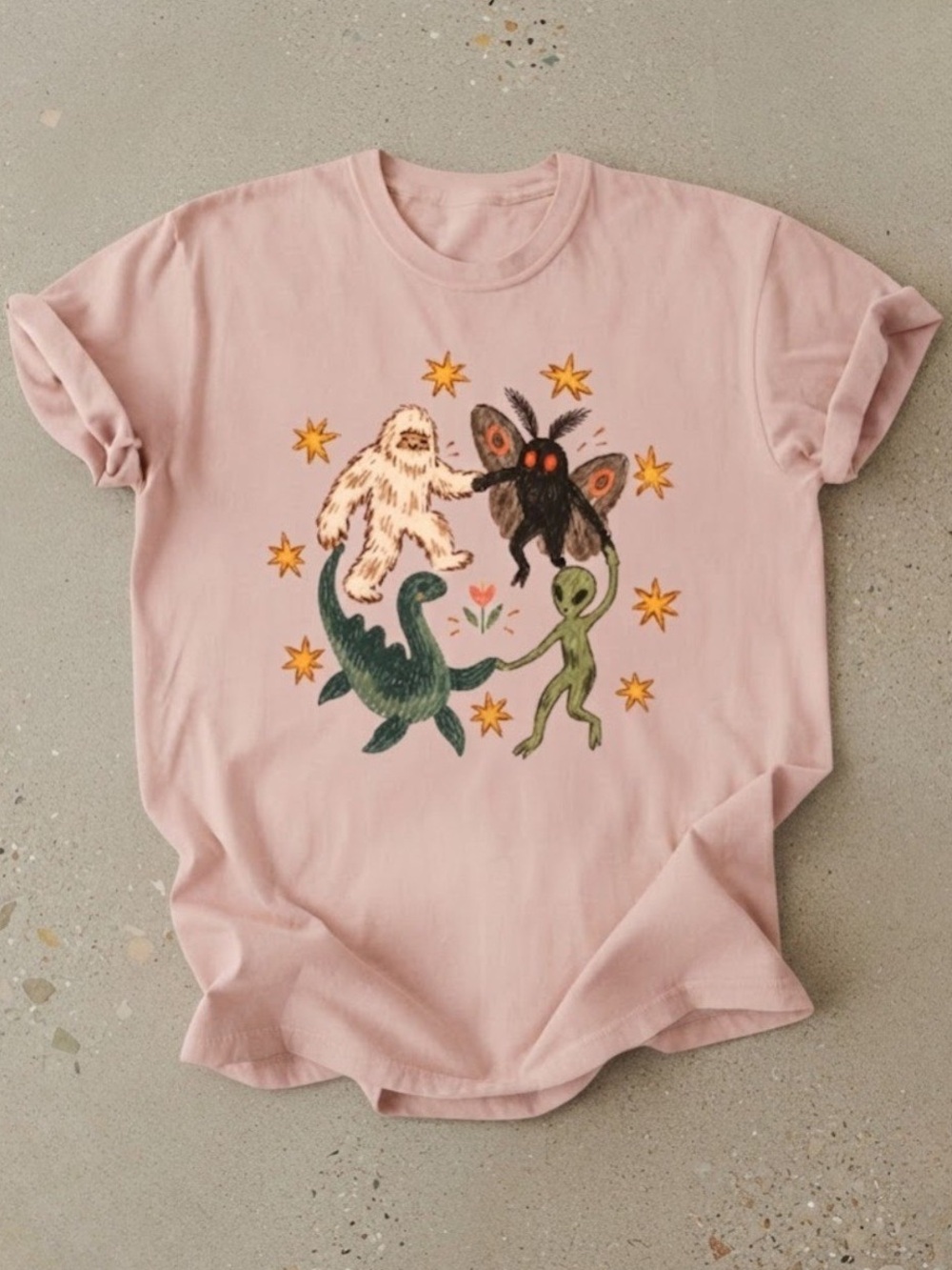 Cryptid Bigfoot Mothman Alien Cute Graphic Print Gildan T-Shirt